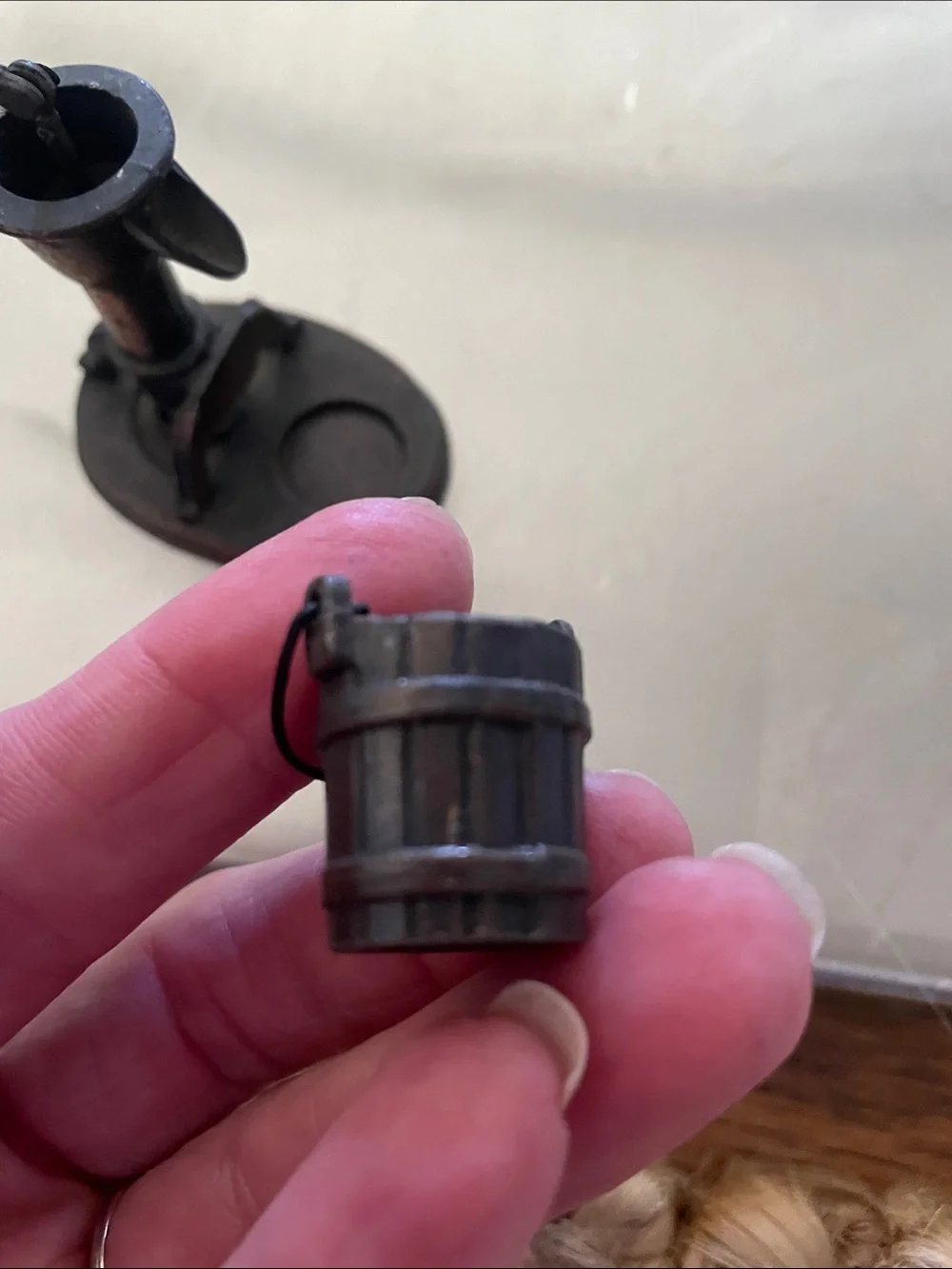 Miniature Vintage-Style Water Pump Figurine in Aged Copper